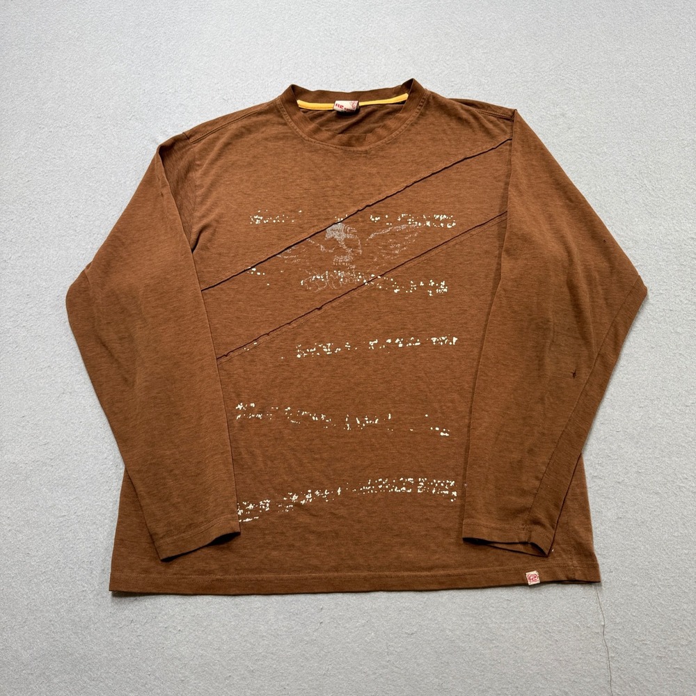 Y2K R2 Randy T-Shirt Men's Large Brown Long Sleeve Skull Wing Grunge Streetwear